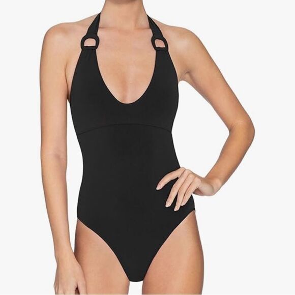 Robin Piccone Women's Kate Scoop Neck One Piece Swimsuit black slimming size 14 - Picture 5 of 7